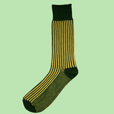 Bassin and Brown Vertical Stripe Cotton Socks -  Green and Yellow