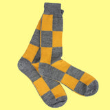 Bassin and Brown Grey and Yellow Harlequin Check Wool Socks