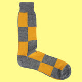 Bassin and Brown Grey and Yellow Harlequin Check Wool Socks