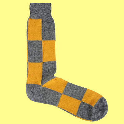 Bassin and Brown Grey and Yellow Harlequin Check Wool Socks