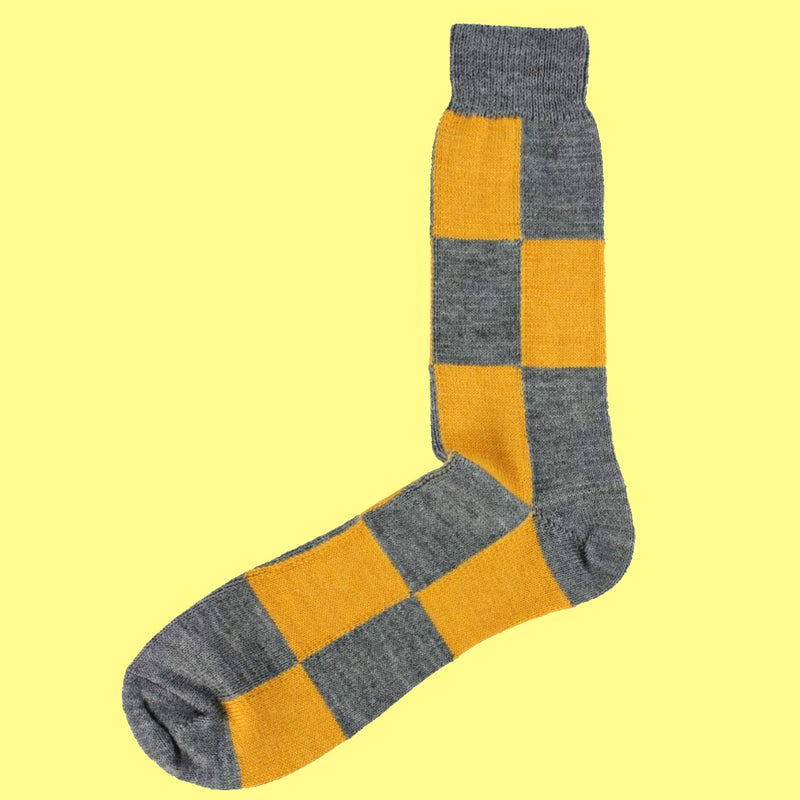 Bassin and Brown Grey and Yellow Harlequin Check Wool Socks