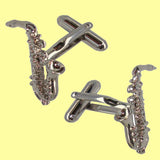 Bassin and Brown Saxophone Cufflinks - Silver