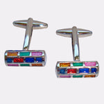 Bassin And Brown Multi Coloured Enamelled and Silver-Tone Barrelled Cufflinks