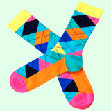 Bassin And Brown Argyle Socks - Mid Blue,  Deep Pink, Navy, Lemon, Royal Blue and Orange