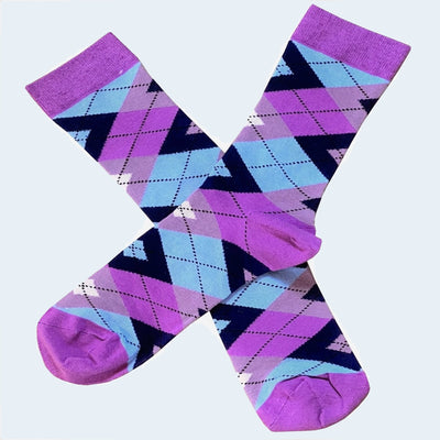 Bassin And Brown Argyle Socks - Purple, Lilac Light Blue, Navy and White