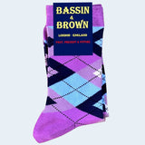 Bassin And Brown Argyle Socks - Purple, Lilac Light Blue, Navy and White
