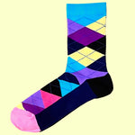Bassin And Brown Argyle Socks - Turquoise, Yellow, Purple, Black, Navy and Pink