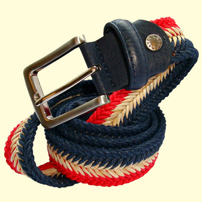 Bassin And Brown Arrow Chevron Woven Belt - Red, Beige and Navy
