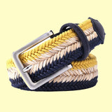 Bassin And Brown Arrow Chevron Waxed Rope and Straw Woven Belt - Yellow, Navy and Beige
