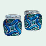 Bassin and Brown Art Nouveau Enamel Cufflinks - Blue, Green and Silver