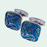 Bassin and Brown Art Nouveau Enamel Cufflinks - Blue, Green and Silver