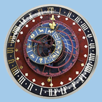 Bassin and Brown Astronomical Clock Lapel Pin  - Wine and Blue