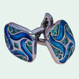 Bassin and Brown Art Nouveau Enamel Cufflinks - Blue, Green and Silver