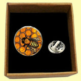 Bassin and Brown Bee and Honeycomb Lapel Pin - Black and Yellow