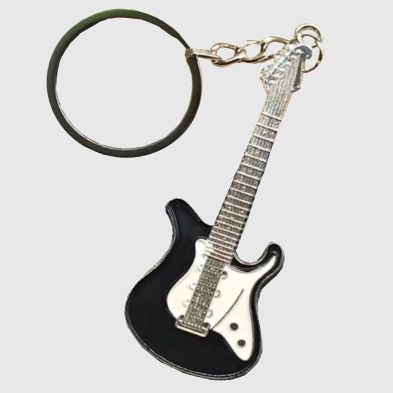 Bassin And Brown Guitar Keyring - Black, White and Silver