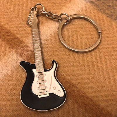 Bassin And Brown Guitar Keyring - Black, White and Silver