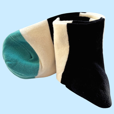 Bassin And Brown Block Stripe with Contrasting Heel Socks - Black, White and Blue