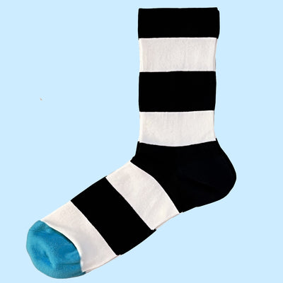 Bassin And Brown Block Stripe with Contrasting Heel Socks - Black, White and Blue