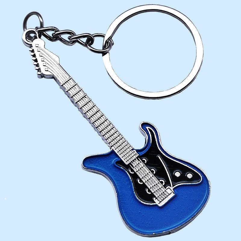 Bassin And Brown Guitar Keyring - Blue, Black and Silver
