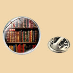 Bassin and Brown Stack of Books Lapel Pin - Brown and Red