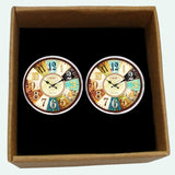 Bassin and Brown Clock Face Cufflinks - Beige, Brown and Blue
