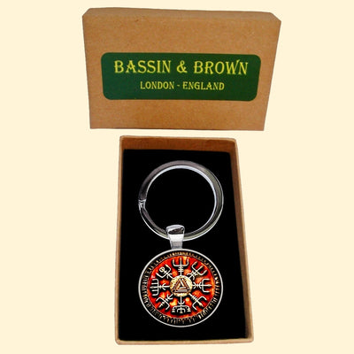 Bassin and Brown Viking Norse Symbol Keyring - Burnt Orange and Antique Silver