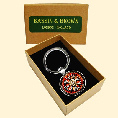 Bassin and Brown Viking Norse Symbol Keyring - Burnt Orange and Antique Silver