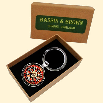 Bassin and Brown Viking Norse Symbol Keyring - Burnt Orange and Antique Silver