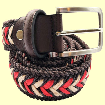 Bassin and Brown Helton Arrow Striped Waxed Rope Braided Belt  - Brown, Red and Beige
