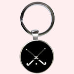 Bassin and Brown Crossed Hockey Sticks Keyring - Black and White