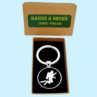 Bassin And Brown Scuba Diver Keyring -  Black and White