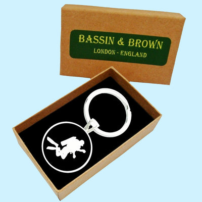 Bassin And Brown Scuba Diver Keyring -  Black and White