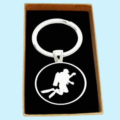 Bassin And Brown Scuba Diver Keyring -  Black and White