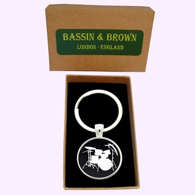 Bassin And Brown Drum Kit Keyring - Black and White
