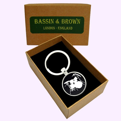 Bassin And Brown Drum Kit Keyring - Black and White
