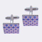 Bassin and Brown Curved Checkerboard Enamel Cufflinks - Lilac, Purple and Silver