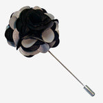 Bassin and Brown Floral Fabric Jacket Lapel Pin - Black and Light Grey