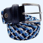 Bassin and Brown Clowder Four Colour Striped Woven Belt  - Blue, Navy, White and Light Blue