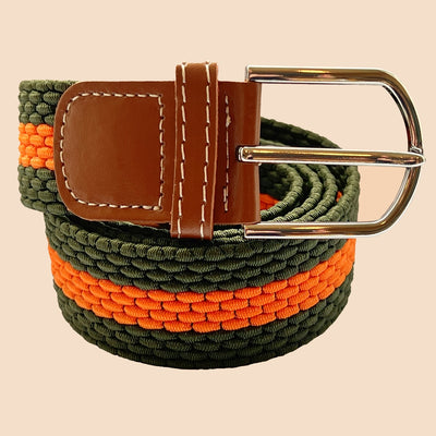 Bassin And Brown Horizontal Stripe Woven Elasticated Belt - Green and Orange