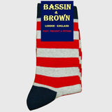 Bassin and Brown Red, White and Navy Hooped Striped Socks