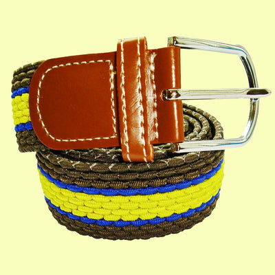 Bassin and Brown Horizontal Stripe Woven Elasticated Belt - Green, Yellow and Blue