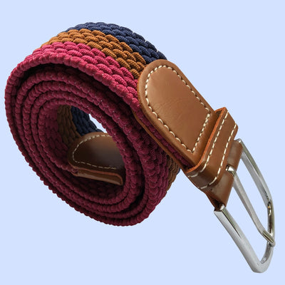 Bassin and Brown Horizontal Stripe Woven Elasticated Belt - Navy, Wine and Brown