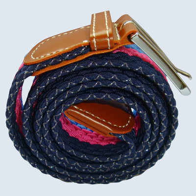 Bassin and Brown Horizontal Stripe Woven Elasticated Belt - Blue, Pink and Navy