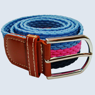 Bassin and Brown Horizontal Stripe Woven Elasticated Belt - Blue, Pink and Navy