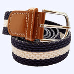 Bassin And Brown Horizontal Stripe Woven Elasticated Belt - Navy and White