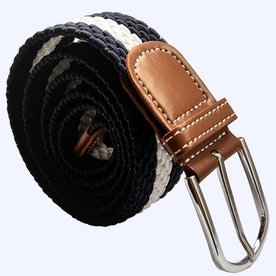 Bassin And Brown Horizontal Stripe Woven Elasticated Belt - Navy and White