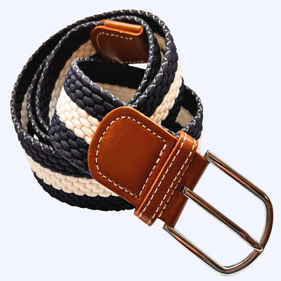 Bassin And Brown Horizontal Stripe Woven Elasticated Belt - Navy and White