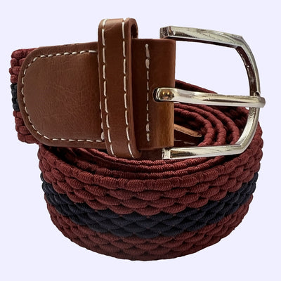 Bassin And Brown Horizontal Stripe Woven Belt - Wine and Navy