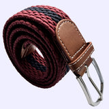 Bassin And Brown Horizontal Stripe Woven Belt - Wine and Navy