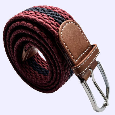 Bassin And Brown Horizontal Stripe Woven Belt - Wine and Navy